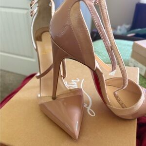 Christian Louboutin Uptown Double 100 Patent/Suede Lame Nude